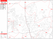 Round Rock Wall Map Red Line Style